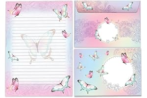 ‎LIMONIA Briefpapier-Set A5 Briefblock mit Umschlag für Mädchen Kinder Schmetterlinge Blumen (Block A5 mit 25 Blätter + 15 Umschläge)