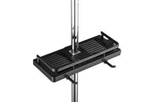 DUFU Duschstangen Caddy Aufbewahrungsregal Duschablage Kein Bohren mit Aufhängen Duschkopf Halterungen Zwei Haken und Multifunktions Duschkorb Passend für 21mm-25mm Duschschiene 1 Stück Schwarz