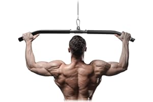 ‎HOMWIZ Latzugstange mit Drehgelenk, Abnehmbar Latzug Griffe Gebogene Klimmzugstangen Zugstange Fitness für Zuhause Bodybuilding Crossfit Krafttraining Fitness Workout Zubehör Schwarz