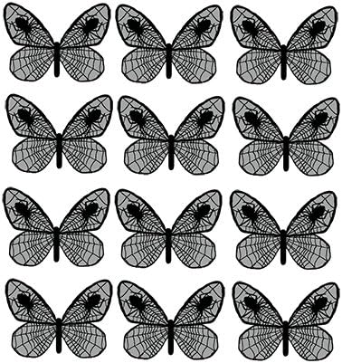12 X PRE-CUT BLACK & SILVER/GREY SPIDERWEB BUTTERFLY EDIBLE RICE / WAFER PAPER CUP CAKE TOPPERS BIRTHDAY PARTY WEDDING DECORATION