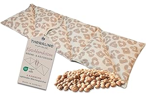 ‎THERALINE Theraline Kirschkernkissen groß 55x20 cm – Wärmekissen für Nacken, Schultern & Rücken mit 6 Kammern und Hülle aus Bambus Jersey, Kirschkernkissen Mikrowelle (Leo)