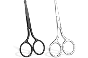 FDCLIXUVOL 2 Stück Edelstahl Nasenhaarschere mit Runder Spitze, 10cm Bartschere Augenbrauentrimmer Stumpfer Abgerundeter Nasenhaar Schere Reise-Trimmschere für Haare Wimpern Schnurrbart