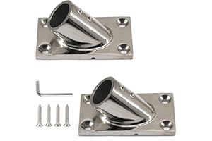 SeeRaphee Barra de mano para barco de 45 grados de acero inoxidable 316 resistente de grado marino, base redonda con tornillos y llave para toldo, velero, yate (2 piezas)