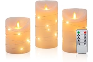 ‎CCLIFE CCLIFE Świeczki LED bez płomienia z łańcuchem świetlnym, funkcja timera, świeca z parafinowego wosku, bezpłomienne, zasilane bateriami.Różowe