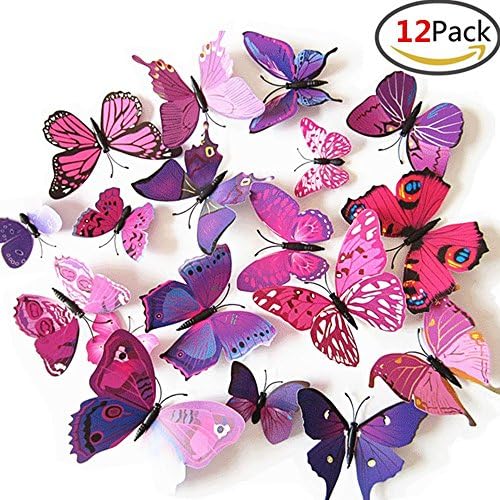 iNeith 3D Butterfly Wall Stickers Magnetic Fashion Design DIY Wall Decoration House Decoration Babyroom Purple 12 Pcs
