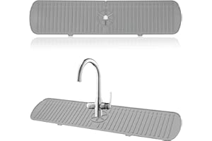 Fosoloni Küchenspüle Spritzschutz, Wasserhahn Spritzschutz, Wasserhahn Griff Tropffänger Tablett, Spritzschutz für Küchenspüle, Badezimmer und Arbeitsplatten, Grau, Wasserhahn-Wasserauffangmatte