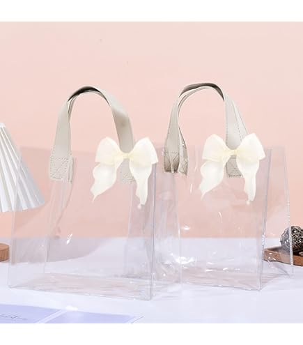 DHWEKU 6 stuks transparante cadeauzakjes met handgrepen, 25 x 20 x 7 cm, transparante cadeauzakjes, snoepzakjes, herbruikbare cadeauzakjes, doorzichtig voor bruiloft, winkelen, feest, babyshower