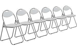 Harbour Housewares Padded Folding Chair White - 6 Pack - Metal Frame Seat with Cushioned Backrest Easy Store Compact Design Durable Office, Dining, Bedroom or Event Seating Max Load 114kg