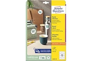 Avery Zweckform L3416-10 - Etichette rotonde (120 adesivi su 10 fogli, per stampa, autoadesive, Ø 60 mm, A4, punti adesivi per contrassegnare documenti, prodotti), bianco