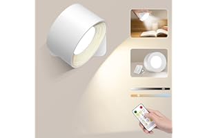 RWSRW 1 lámpara de pared LED interior, lámpara de pared sin conexión de alimentación, 4 niveles de brillo, 3 modos de color, lámpara de noche con batería, giratorio 360°, luz blanca