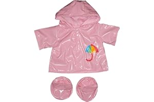 TEDDY MOUNTAIN Pink Raincoat w/Boots Outfit Teddy Bear Clothes Fits Most 14" - 18" Build-A-Bear and Make Your Own Stuffed Animals