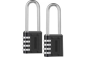 Combination Padlock Long Shackle Lock -BeskooHome 6.5cm Shackle Waterproof 4 Digit Resettable Combination Lock for School, Gym, Outdoor Shed Locker, Hasp Cabinet, Gate - 2 Pack