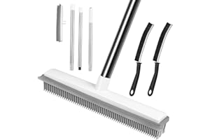 AMFUN Escoba de Goma con Escobilla de Goma, Cepillo de Goma con Mango Largo Ajustable Antioxidante, Cepillo 2 en 1 para Interiores para Limpieza de Mascotas, Alfombra, Cocina, (con 2 Cepillos)
