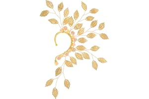 Hifot Kolczyki elfickie dla kobiet, złote, skrzydła elfa, mankiet do ucha, kolczyki do ucha bez dziur, perłowe, liściaste kolczyki dla elfików, kostium elfa, kostium fee, kobiety, Halloween, cosplay