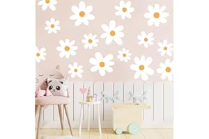 Runtoo White Daisy Wall Decals Boho Flowers Wall Art Stickers Floral Wall Decor for Girls Bedroom Kids Nursery Living Room