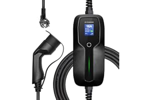 Morec Type 2 ev Chargeur Câble de Charge EV Portable Boîte de Charge commutable 10 / 16A avec écran Station de Charge EV Schuko 2 Broches Voiture électrique IEC 62196-2 EVSE (Prise Euro) 6m,