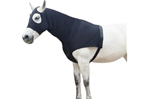 GALLOPOFF Horse Stretch Hood with Zipper, Full Face & Neck Cover for Sweet Itch Protection – Mane Braid Shoulder Guard & Fly Shield Black X-Large