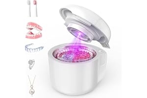 YOJOCK Pulitore a Ultrasuoni, 42000Hz Lampada UV Pulitore Ultrasuoni per Pulizia Gioielli, Dentiere, Allineatori, Retainer, Vassoi Sbiancanti, Occhiali, Protesi dentali, Orologi, Anelli, Collane (Bianco)