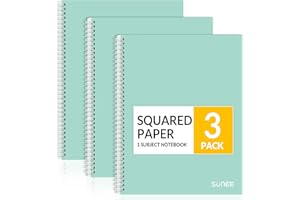 SUNEE A4 Squared Notebook, Wirebound Notebooks, 100 Sheets / 200 Pages, 5mm Squared Paper, 4-Hole Punched and Perforated Edge, Pack of 3 Notepads, Mint Green