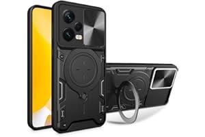 UPLAI Funda para Xiaomi Redmi Note 12 Pro+ Plus 5G, Ultra Delgado Antigolpes Armadura Carcasa con Deslizar Cámara Cover y Soporte Magnética, Premium PC+TPU Duradero Estuche Caso.Negro