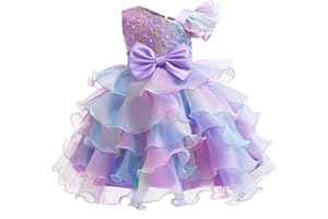 Miipat Robe de Fille à Une épaule avec Sequins de Princesse sans Manches La Fête Robe de Demoiselle à Mariage Anniversaire Robe pour Enfants