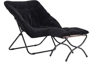 YOTATING Saucer Chair with Ottoman, Comfy Faux Fur Chair Oversized Folding Soft Furry Lounge Lazy Chair Metal Frame Moon Chair Accent Chair for Bedroom, Living Room, Dorm Rooms, Black