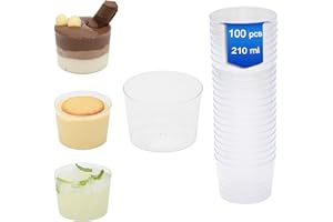 8around-100 Vasos para postres de plástico duro transparente reutilizables, 210ml- Vaso zurito, chiquito, chato- Ideal para postres, frutas, aperitivos, entrantes.
