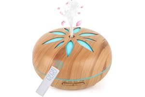 Diffusore di Oli Essenziali 550 ML, GeeRic Ultrasuoni Umidificatore Diffusore di Aroma Diffusori Oli Profumati Nebulizzator per Oli Essenziali Silenzioso 7 Colori LED per Yoga Regalo Marrone