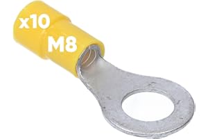 Kalitec RKSGM8 - Terminales de cable de anillo (10 unidades, 4-6 mm², aislados, M8, amarillo, cobre, cuello de PVC, para conectar cables o hebras, terminales de cable, conector de cable, protege