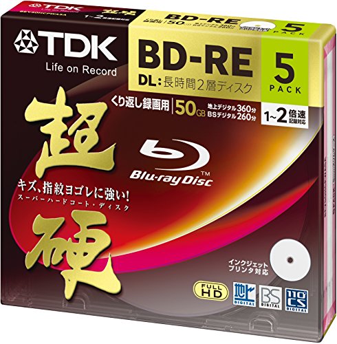 TDK Blu-ray Disc 5 Pack - 50GB 2X BD-RE DL -Printable- [2010 Version]
