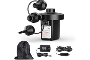 MOTORENBAU Pompe électrique, gonfleur électrique Rapide, Pompe à air avec 3 Buses d'air, pour Camping en Plein air, Tapis gonflables, gonflage et dégonflage de piscines