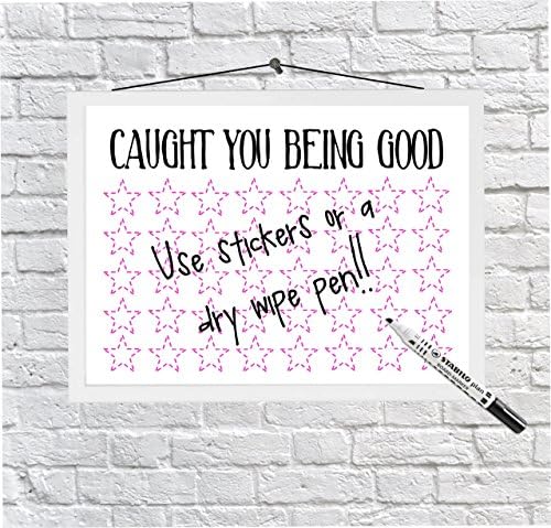 'Caught you being good' Star Chart, Reward Chart, Children's behaviour Chart 8 x 10 inch Framed Sticker Chart or Dry Wipe Chart, Boys Star Chart, Girls Star Chart
