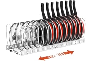 Housolution Porta Pentole e Padelle, Espandibile Porta Coperchi Pentole con 14 Scomparti Regolabili, Organizer Coperchi Pentole e Padelle per Cucina, Bianco