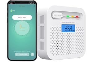 RISOON Détecteur de CO WiFi 10 Ans Batterie - Alarme Monoxyde de Carbone avec Écran LCD, Notifications SmartLife/Tuya en Temps Réel - Maison, Bureau, Chambre, Camping-Car (Pack de1)