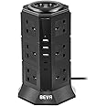 Tower Extension Lead, BEVA Multi Plug Socket 12 Way Outlet Surge Protector Power Strip Electric Charging Station with 5 Smart USB Charger(5V/4.5A), 2M Extension Cords for Home and Office