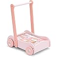 Navaris Wooden Baby Walker with Blocks - Push Along Wagon for Babies with 46 Wood Bricks - Classic Toy Gift Idea for Girls and Boys Learning to Walk
