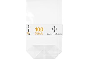 HEKU förpackning med 100 transparent bottenpåse 235 x 140 x 55 mm I stabil korsbotten I slitstarkt polypropen material I perf