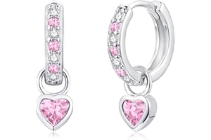 Bewenda Silver Hoops Earrings for Women Girls, 925 Sterling Silver Hoop Earrings with Heart Pendant, Hypoallergenic Huggie Earring dangly, Elegant Hoops Shiny Cubic Zirconia Hoop Earring with Gift Box