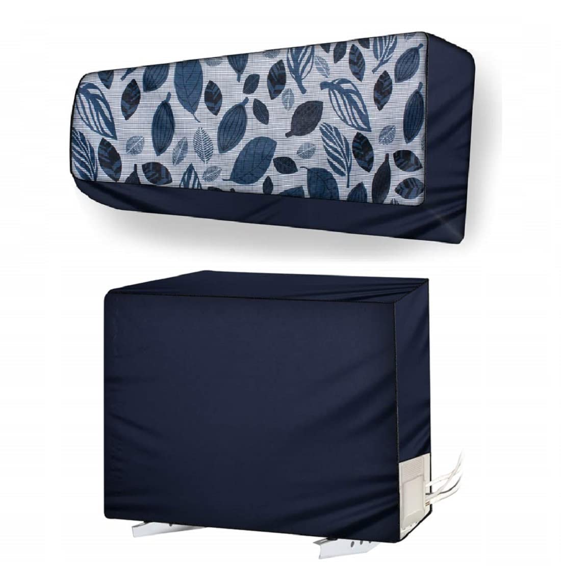 Da Anushi Polyester Split Ac Cover Set Of Indoor And Outdoor Unit Compatible With Lg 1.5 Ton 5 Star Ai Dual Inverter Split Ac, Attractive Digital Prints/Dustproof/Water Resistant (Blue Leaf)