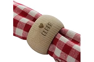 Amikado Rond de Serviette en Bois personnalisée par Gravure Laser avec Un Motif et Un prénom - Cadeau déco - Arts de la Table, diamètre 5 cm