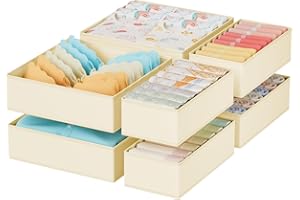 Homsorout Foldable Drawer Organiser Clothes - 8 Pack Deep Underwear Drawer Dividers, Fabric Storage Box Organizer for Socks, Bra, Cosmetics, Nursery - Beige