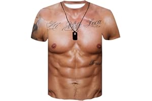 BLOMDE Camiseta Camiseta 3D para Hombre, Camiseta De Tatuaje Muscular con Simulación De Culturismo, Camiseta Informal con Piel Desnuda, Pecho, Músculo, Divertido, Manga Corta
