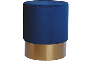 ‎QIYANO Qiyano Hocker Schminktisch Pouf Samt Sitzhocker in verschiedenen Größen und Farben mit Gold abgesetzt für Wohnzimmer Schlafzimmer oder Ankleidezimmer, Klein Rund, Farbe: Blau
