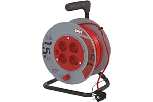EMOS enrollador de Cable 15 m, 4 Schuko, 230 V 10 A 2300 W, PVC H05VV-F3G 1.0 mm², protección sobrecalentamiento, Freno Bobina, IP20, Interior