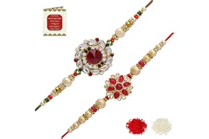 Riddhika Ventures Stylish Kundan and AD Ring Rakhi (Set of 2) with Roli Chawal and Greeting Card || Raksha Bandhan Traditiona