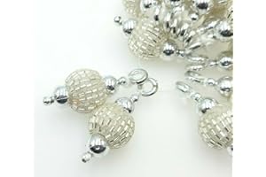 FEATHERS CREATION LTD Feathers Creation 4 Pc Indian Tassel Cut dana Ball for Edging, Blouse, Lehenga, Wedding Metallic (Silver)