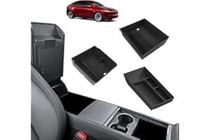 [3 PCS] GAFAT Tesla Model Y Juniper 2025 2026 Centre Console Storage Box Set, 2 Organisers for Armrest Made of Flocculation, 1 Organiser Under the Centre Console Made of TPE, Model Y 2025 Accessories