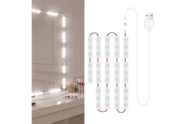 JINGRU Lumières de Miroir de Maquillage à LED 42LEDs Dimmable Touch Control Lumières de Miroir de courtoisie Lumière de Miroir de Salle de Bain avec câble USB Bande Lumineuse à LED Miroir de Dressage