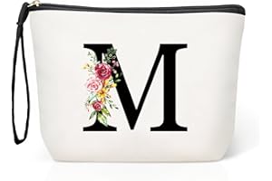 HAMATATA Grande Trousse Maquillage Femme, Personnalisée Pochette Maquillage avec Initiale, Sac de Maquillage de Voyage, Cadeau d'anniversaire Noël Idéal pour Maman Fille Amie Mariée Demoiselle d'honneur (M)