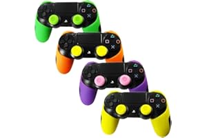 Pandaren® Silicone Thicker Half Skin For PS4/ SLIM/ PRO Controller x 4 + Thumb Grip x 8 (green orange purple yellow)